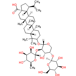 桦木酸 3beta-O-alpha-L-吡喃鼠李糖基-(1->2)-[beta-D-吡喃葡萄糖基-(1->4)]-alpha-L-阿拉伯糖苷 结构式
