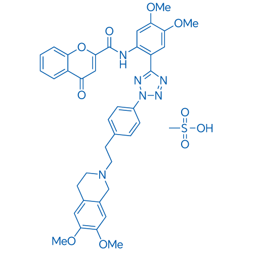 N-(2-(2-(4-(2-(6,7-二甲氧基-3,4-二氢异喹啉-2(1H)-基)乙基)苯基)-2H-四唑-5-基)-4,5-二甲氧基苯基)-4-氧代-4H-苯并吡喃-2-甲酰胺甲磺酸盐 结构式