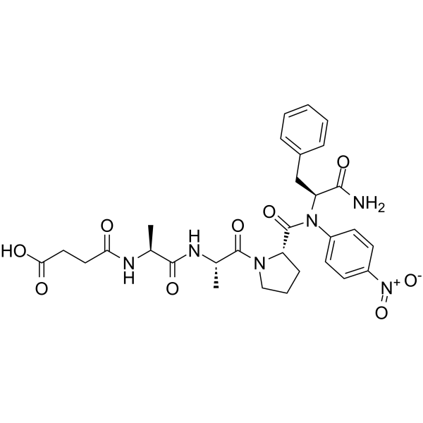 N-琥珀酰-丙酰氨-丙酰氨-脯酰氨-苯丙氨酸对硝基酰苯胺 结构式