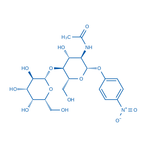 对硝基苯基-2-乙酰胺基-2-脱氧-4-O-(β-D-吡喃半乳糖基)-β-D-吡喃葡萄糖苷 结构式
