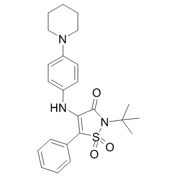 2-(叔丁基)-5-苯基-4-((4-(哌啶-1-基)苯基)氨基)异噻唑-3(2H)-酮 1,1-二氧化物 结构式