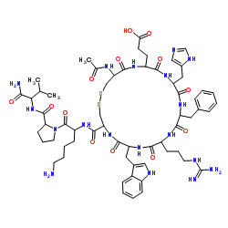 乙酰基-L-半胱氨酰-L-α-谷氨酰-L-组氨酰-D-苯丙氨酰-L-精氨酰-L-色氨酰-L-半胱氨酰-L-赖氨酰-L-脯氨酰-L-缬氨酰胺环(1→7)-二硫醚 结构式