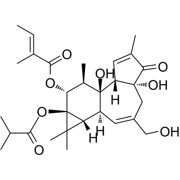 12-O-惕各酰基佛波醇-13-异丁酸酯 结构式