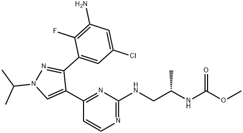 (S)-(1-((4-(3-(3-氨基-5-氯-2-氟苯基)-1-异丙基-1H-吡唑-4-基)嘧啶-2-基)氨基)丙烷-2-基)氨基甲酸甲酯 结构式