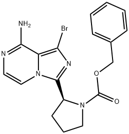 (S)-苄基 2-(8-氨基-1-溴咪唑并[1,5-A]吡嗪-3-基)吡咯烷-1-羧酸酯 结构式