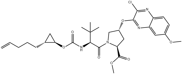 (2S,4R)-4-((3-氯-7-甲氧基喹喔啉-2-基)氧基)-1-((S)-3,3-二甲基-2-(((1R,2R)-2-(戊-4-烯-1-基)环丙氧基)羰基)氨基)丁酰基)吡咯烷-2-羧酸甲酯 结构式