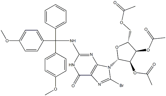 N-(4,4'-二甲氧基三苯甲基)-8-溴鸟苷 2',3',5'-三乙酸酯 结构式