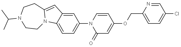 4-[(5-chloro-2-pyridinyl)methoxy]-1-(3-propan-2-yl-1,2,4,5-tetrahydro-[1,4]diazepino[1,7-a]indol-9-yl)pyridin-2-one 结构式