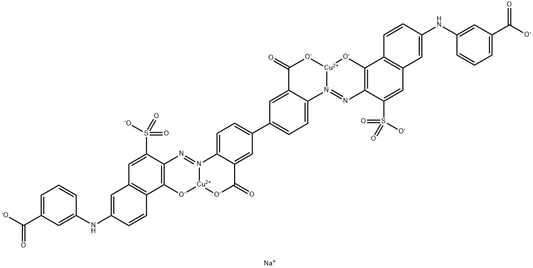 4-((E)-(6-((3-羧基苯基)氨基)-1-氧化-3-磺基萘-2-基)偶氮基)-4'-((E)-(6-((4-羧基苯基)氨基)-1-氧化-3-磺基萘-2-基)偶氮基)-[1,1'-联苯]-3,3'-二甲酸二铜(II)四钠 结构式