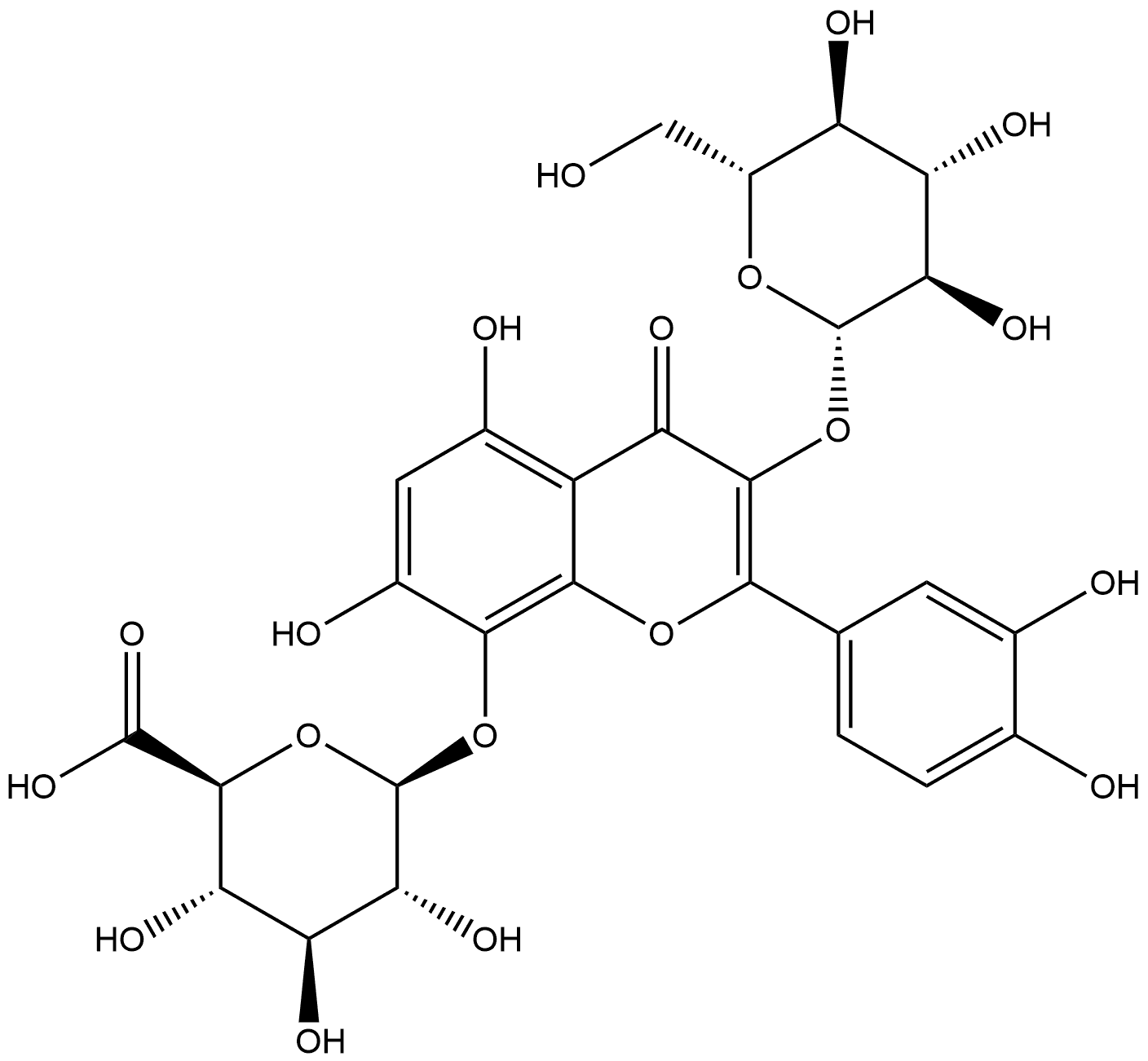 棉花皮素-3-O-β-D-葡萄糖-8-O-β-D-葡萄糖醛酸苷 结构式